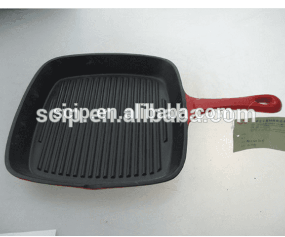 red color outer Enamel Coated Cast Iron frying pan