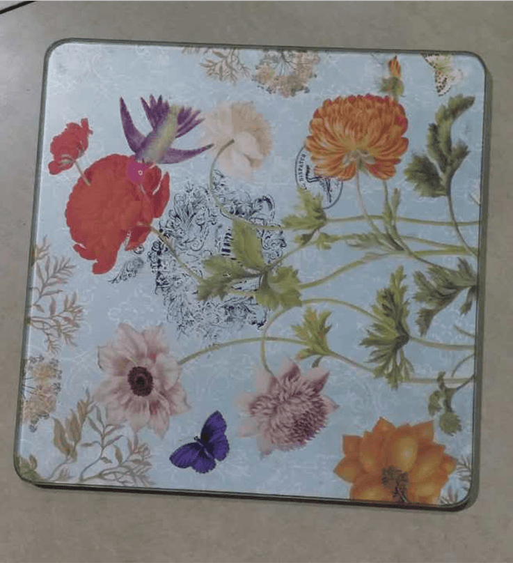 Beautiful Tempered Glass Cutting Board with flowers and bird Design