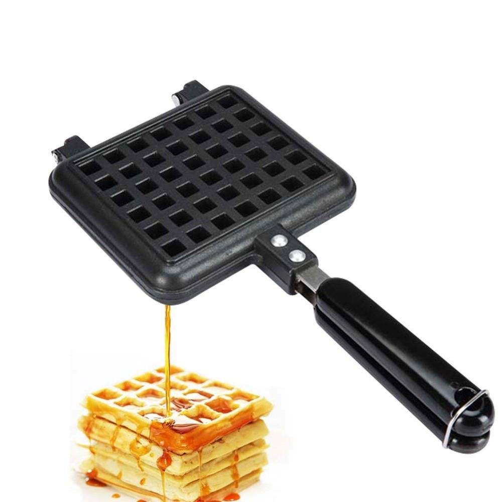 Cast Iron waffle Baking Mold, Non-Stick DIY Waffle Cake Mould Tray With Handle for Stovetop
