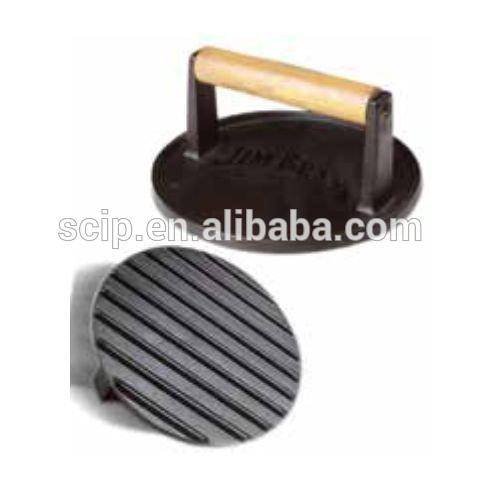 8.75-Inch round Cast Iron Bacon Press with Wood Handle