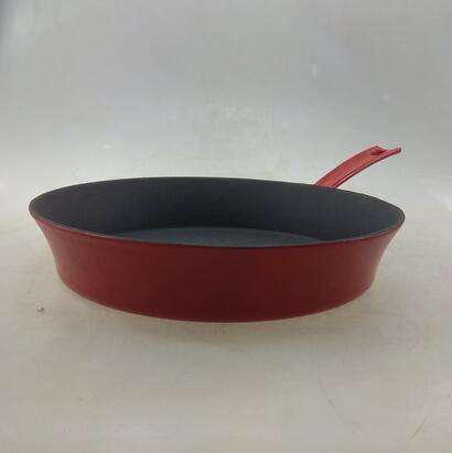 13 years alibaba gold supplier RK cast iron frying pan skillet pan in red enameled coating with 1 cast iron handle