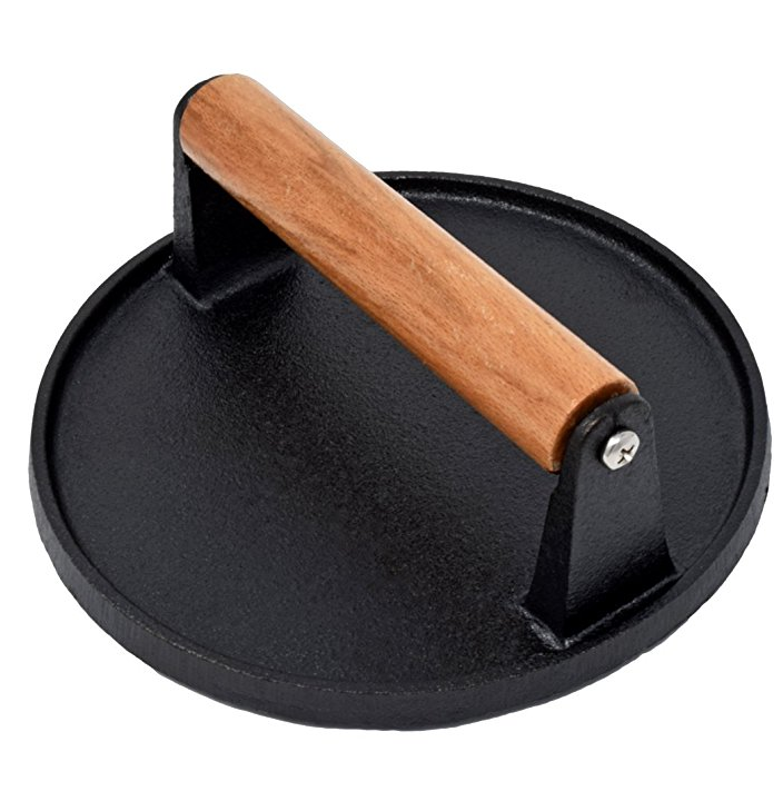 7-Inch Cast Iron Bacon Press with Wood Handle, Round