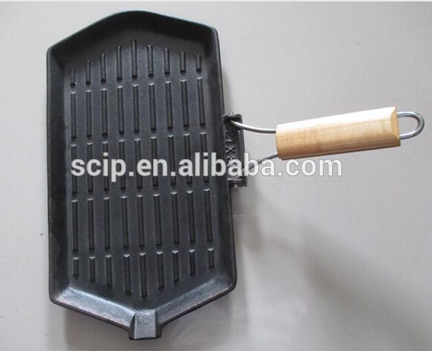 high quality Hexagonal cast iron griddle pan with folding handle