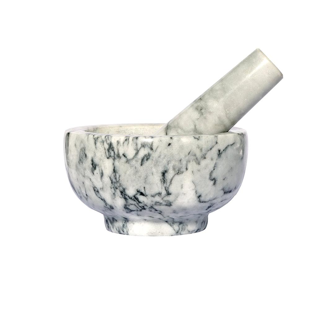 Natural Marble Mortar & Pestle Stone Grinder for Spices, Seasonings, Pastes, Pestos and Guacamole | Attractive Gift | Stays Cool