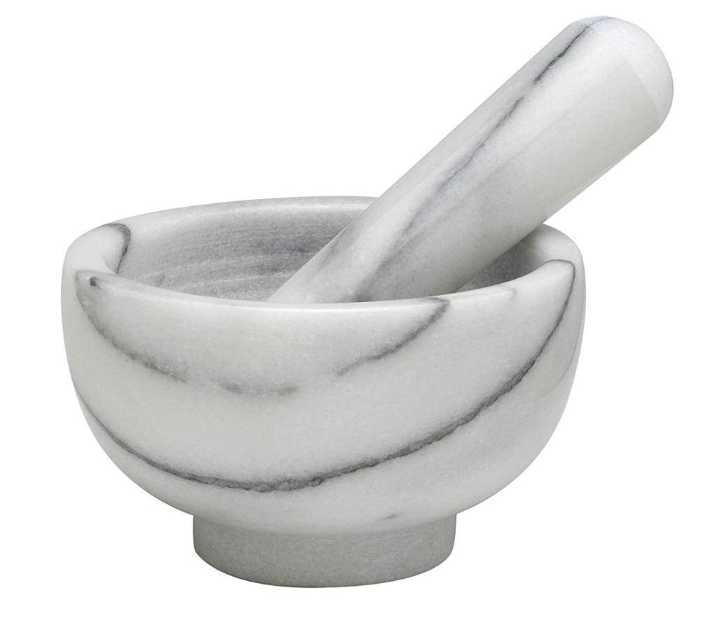 Mortar and Pestle Spice Herb Grinder Pill Crusher Set, Solid Carrara Marble, 4-Inch x 2.5-Inch