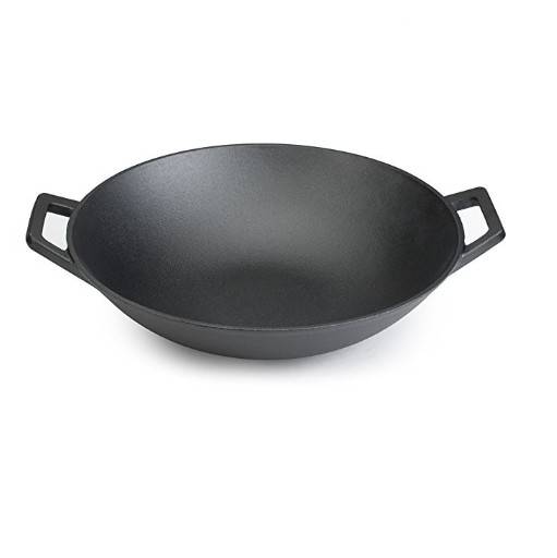 RK Seasoned Wok Cast Iron 14 inch with Handles and flat bottom