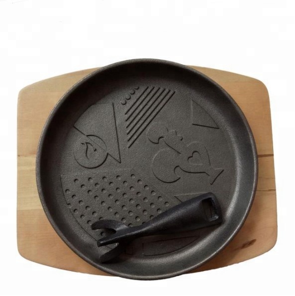 cast iron fajita pan with wooden tray, Pre-seasoned
