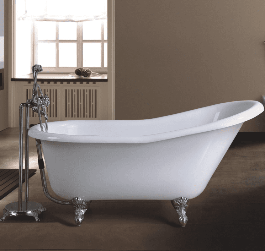 Cast Iron Slipper Clawfoot Tub 61" X 30" with No Faucet Drillings and Polished Chrome Feet