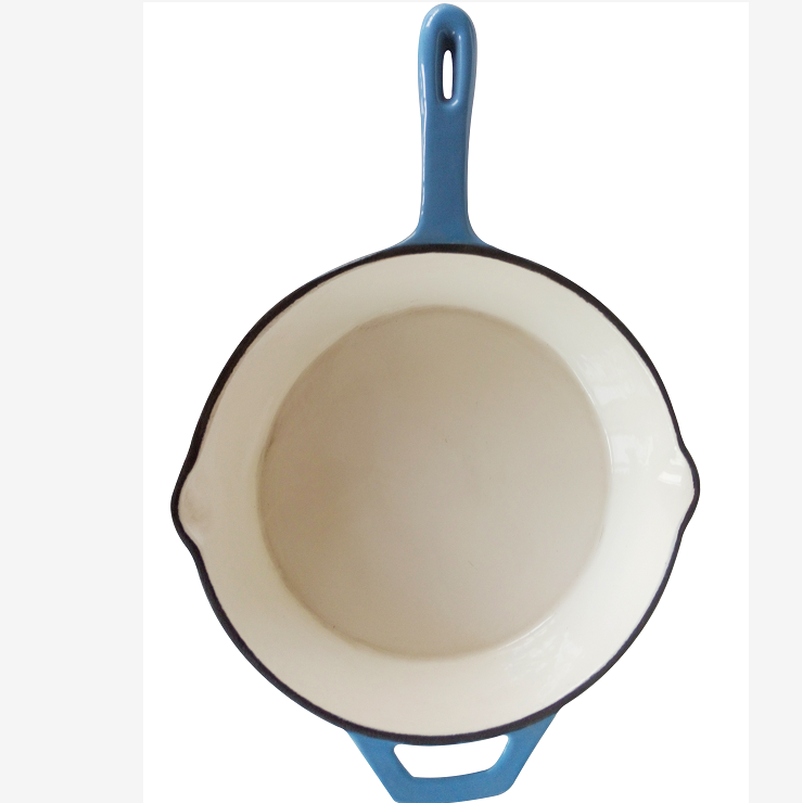 blue color Round Enamel Cast Iron fry pan ceramic coating