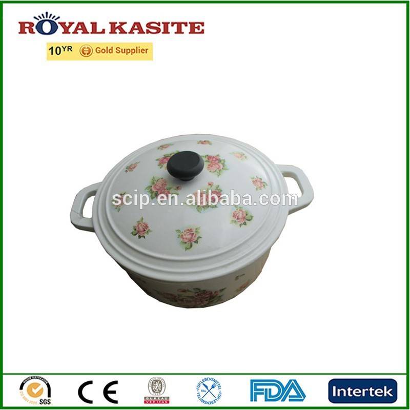 decal iron casseroles, enamel applique casseroles pot, round cast iron enamel cooking casserole
