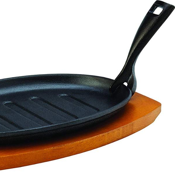 cast iron pan with Wooden Base