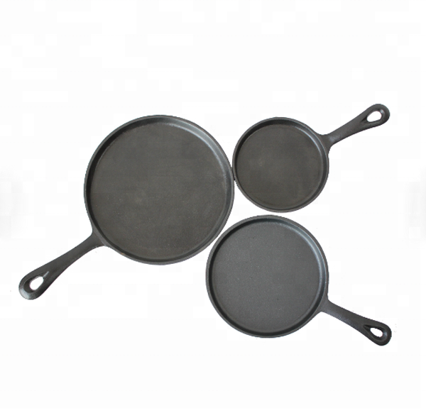 cast iron shallow round grill pan with single long handle, Pre-seasoned