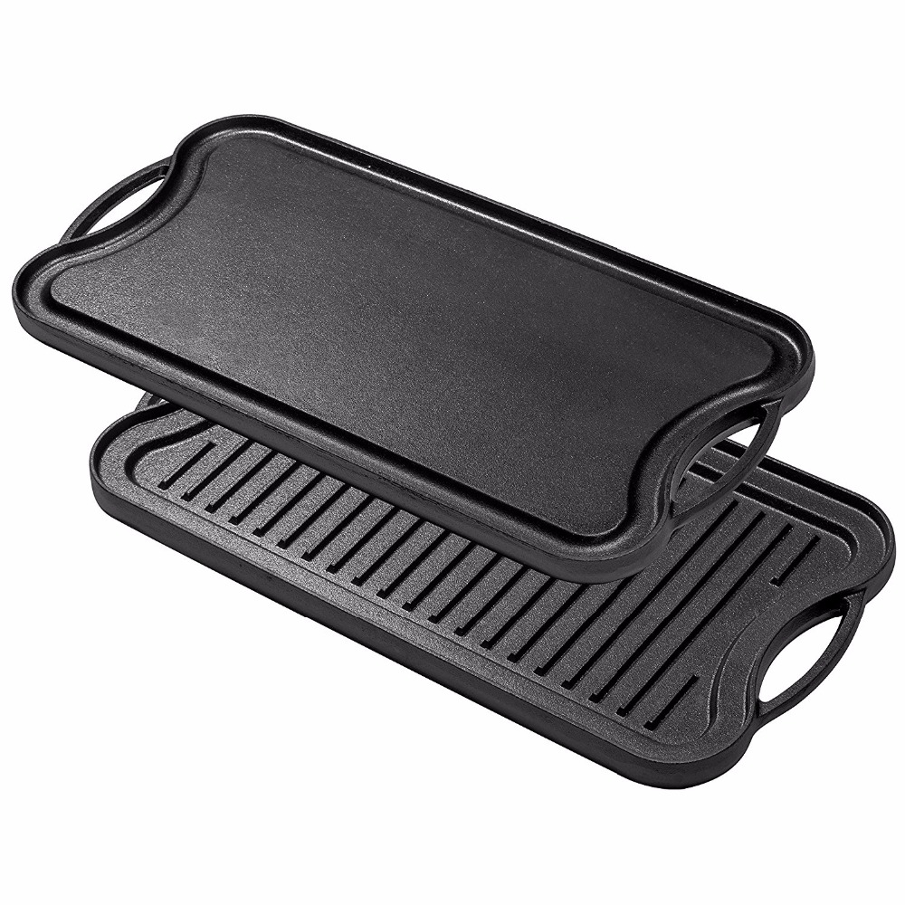 Pre-Seasoned Cast Iron Reversible Grill/Griddle Pan, 20-inch x 10-inch