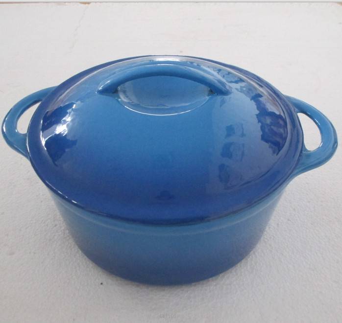 Chinese hand made cast iron blue glossy enamel casserole dutch oven pot