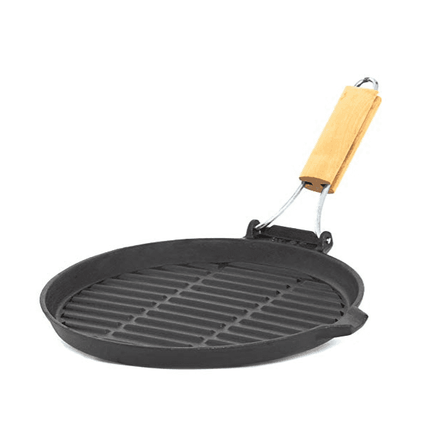 Cast Iron Pre-Seasoned Round Griddle Fry Pan with Wooden Handle 9.8"