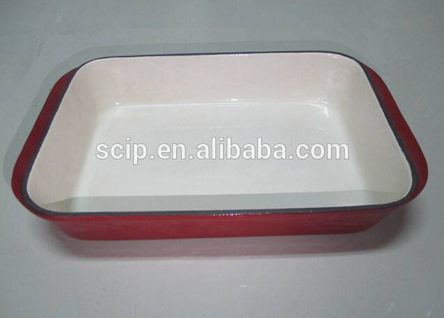 Red color enamel retangular cast iron fry pan cast iron grill pan
