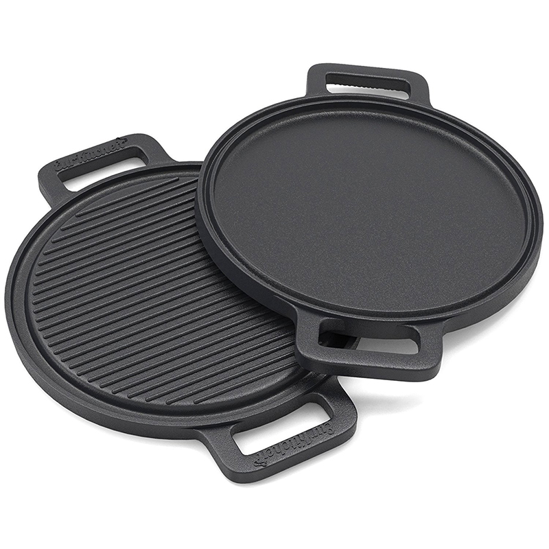 Pre-Seasoned Two-Sided Cast Iron Pizza, Griddle and Grill Pan w/ Reinforced Handles – 13.5-inch – Perfect for Use on a Stovetop
