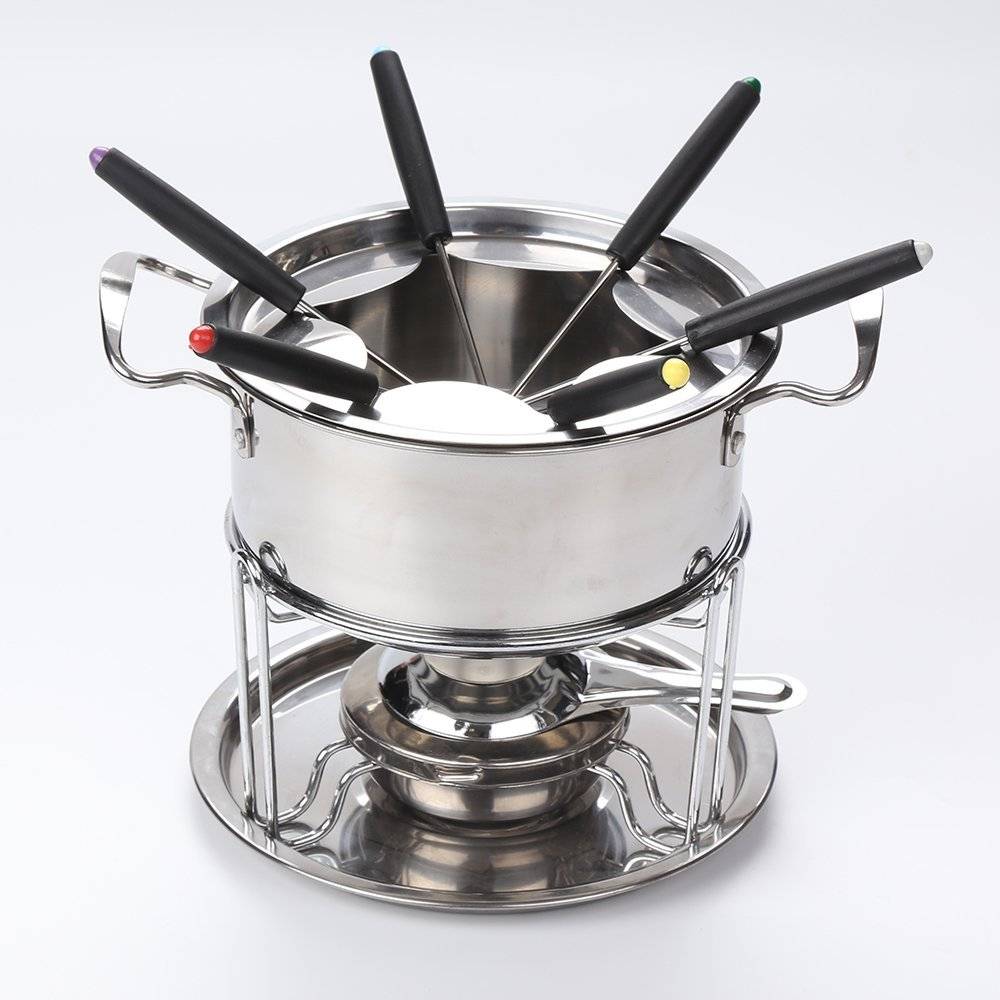 Fondue pot set Fondue Maker Stainless steel of 6 forks/ DIY chocolate fondue set silver / Meat Cheese Fondue Sets