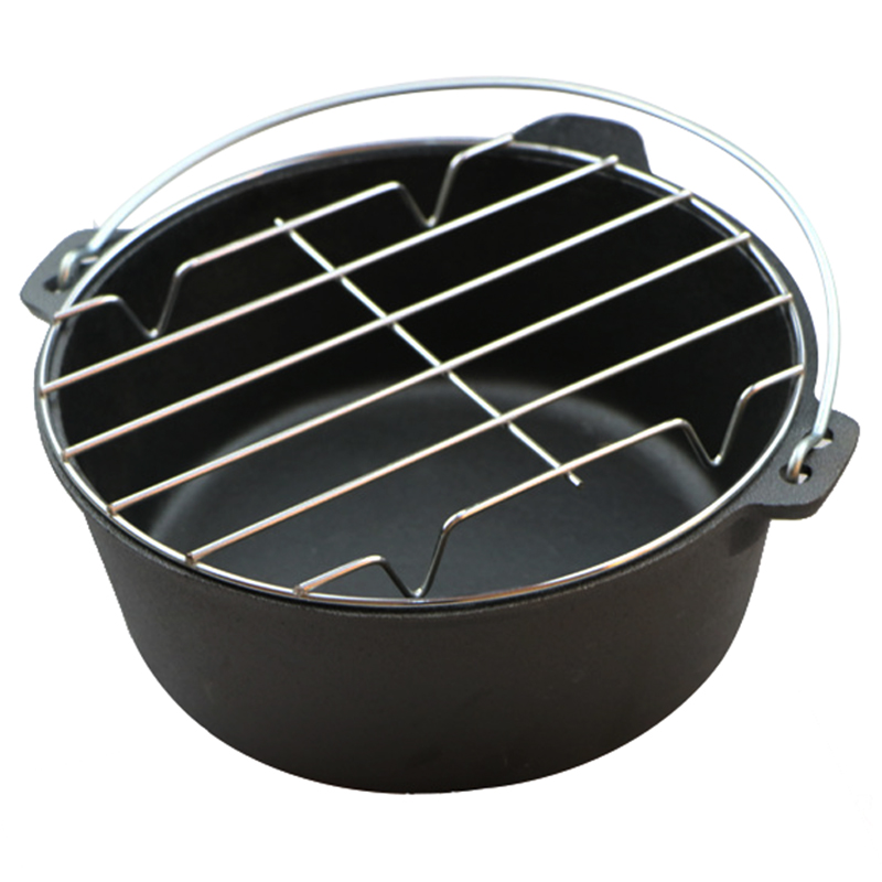 Round Camping BBQ cast iron dutch oven pot with vegetable oil coated