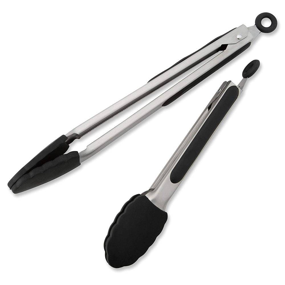 9 and 12 Inch Salad Tongs / Kitchen Tongs with Silicone Tips, 2 Piece Locking Set Best for Serving and Cooking