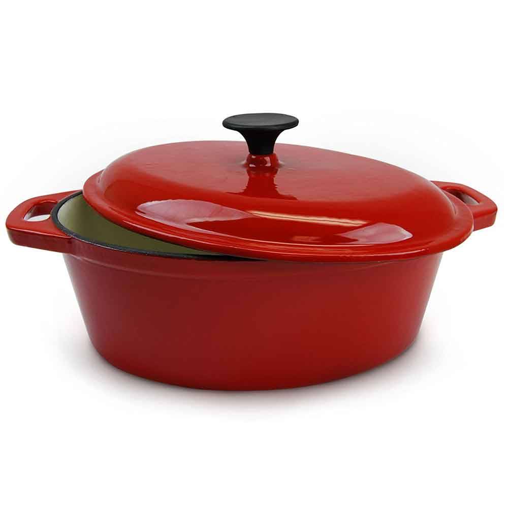 Enameled Cast Iron Oval Dutch Oven, 5 Quart, Red