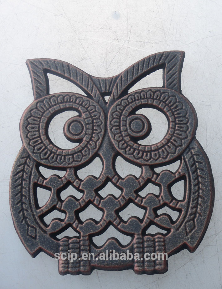owl design metal type trivet, cast iron owl trivet,