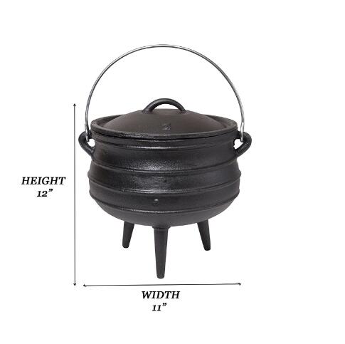 Cast Iron Potjie for Outdoor Fireplace Setting – Pre Seasoned Non Stick Heavy Duty Pot Cauldron Cookware with Lid