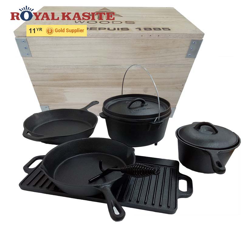 Outdoor BBQ 6 piece cast iron camping cookware set