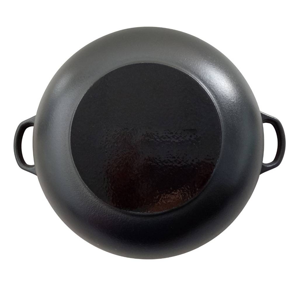 Pre-seasoned 12.5 Inch Cast Iron wok with Flat Base&Large Loop Handles (Iron Handles)