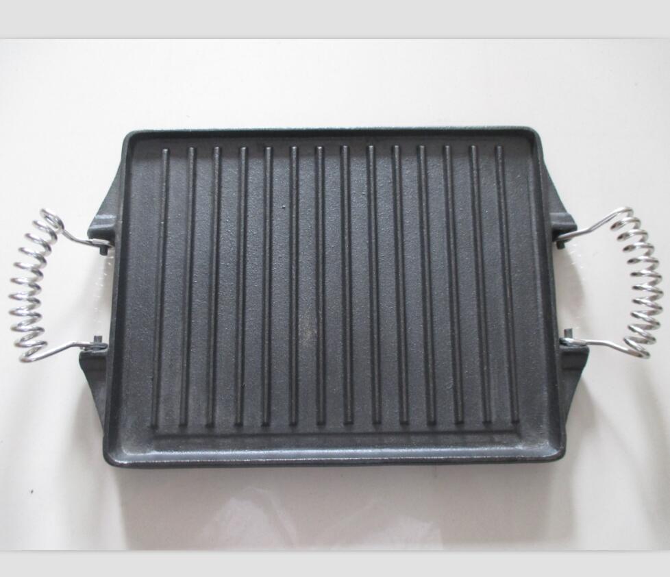 Stainless Steel handle rectangular cast iron grill