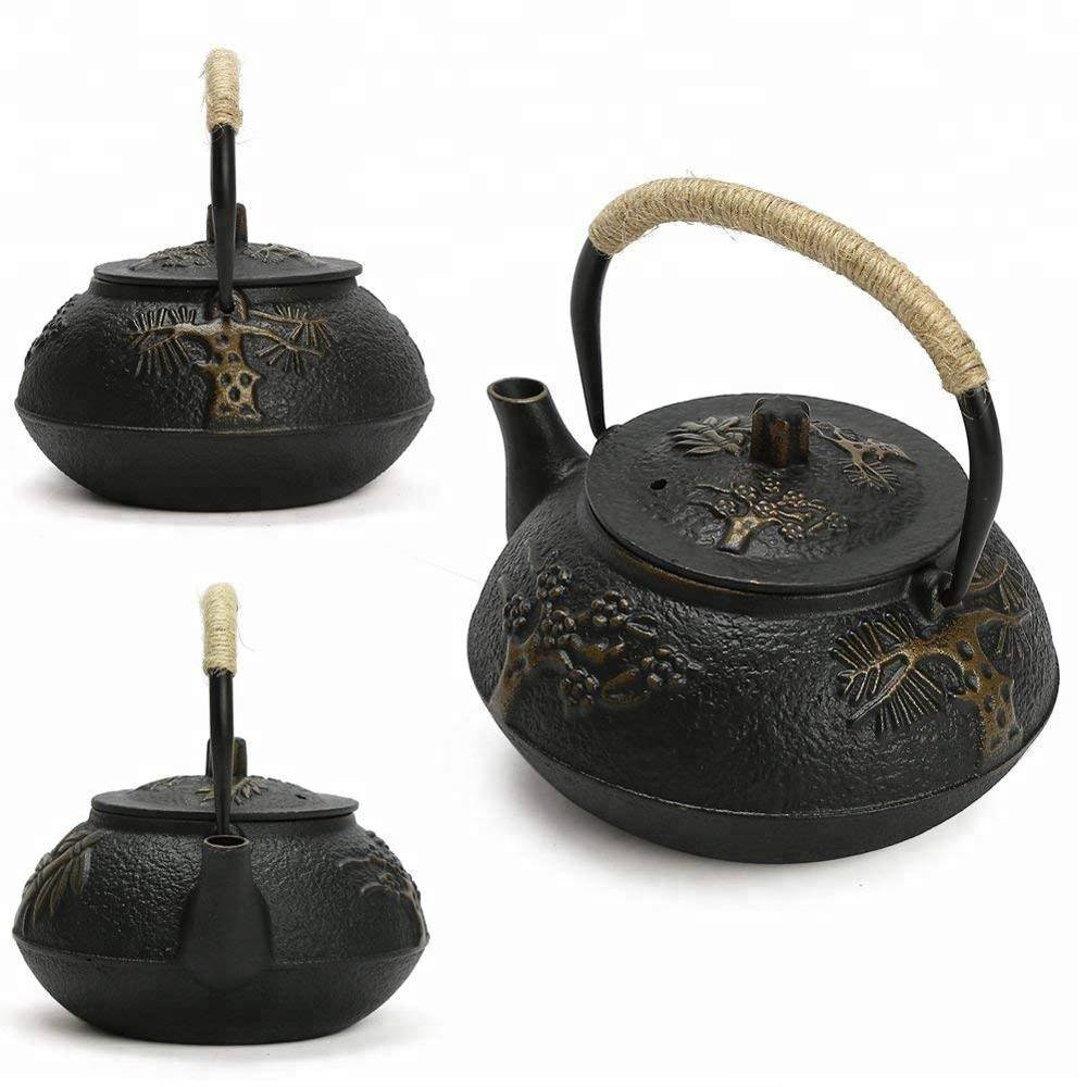 Japanese Teapot Infuser Strainer Set Chinese Leaf Pattern with Stainless Steel Filter 30oz/0.9L