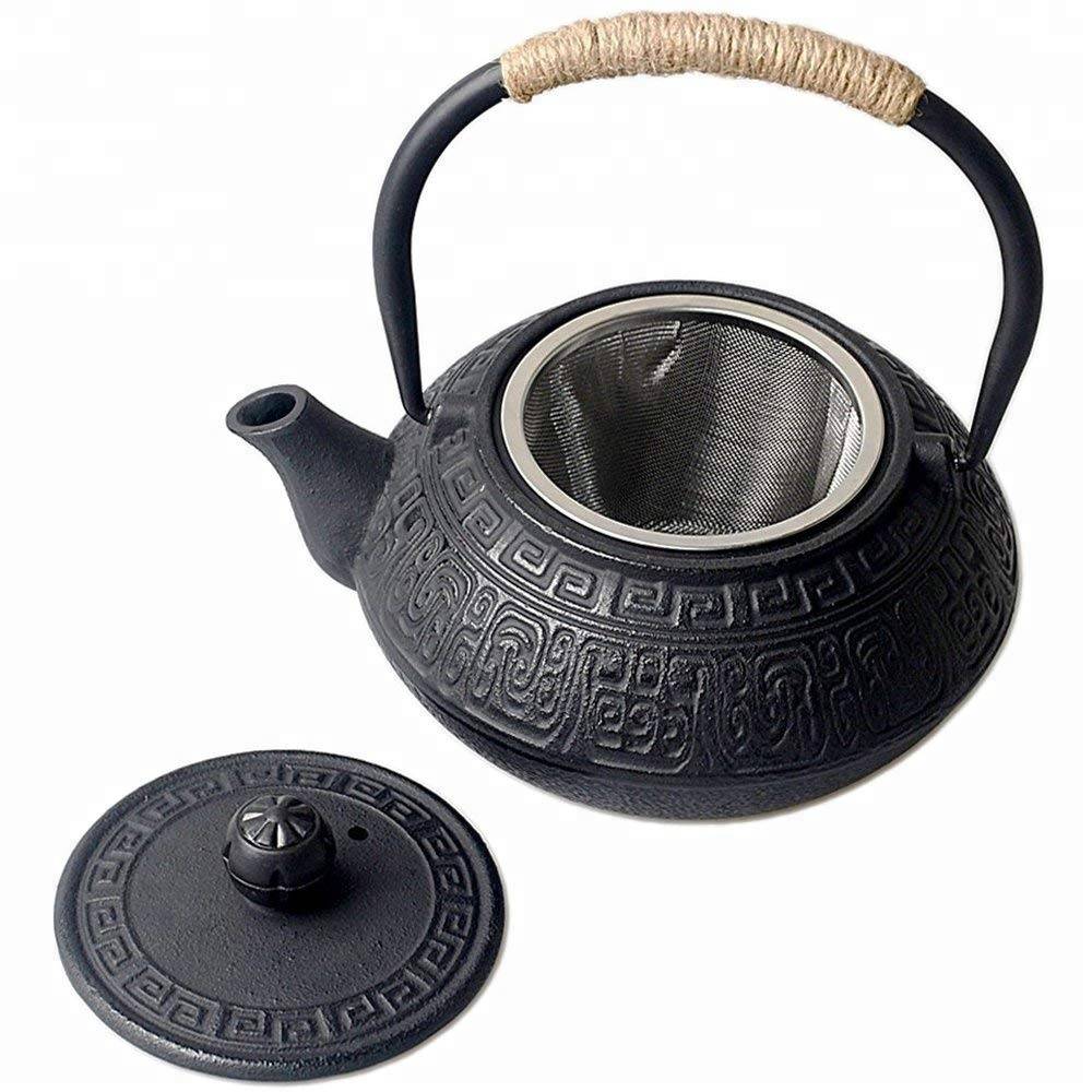 Cast Iron Tea Pot with Royal Pattern as Gift, Japanese Teapots with Stainless Steel Infuser for Loose Leaf Black Tea 600ml/20oz