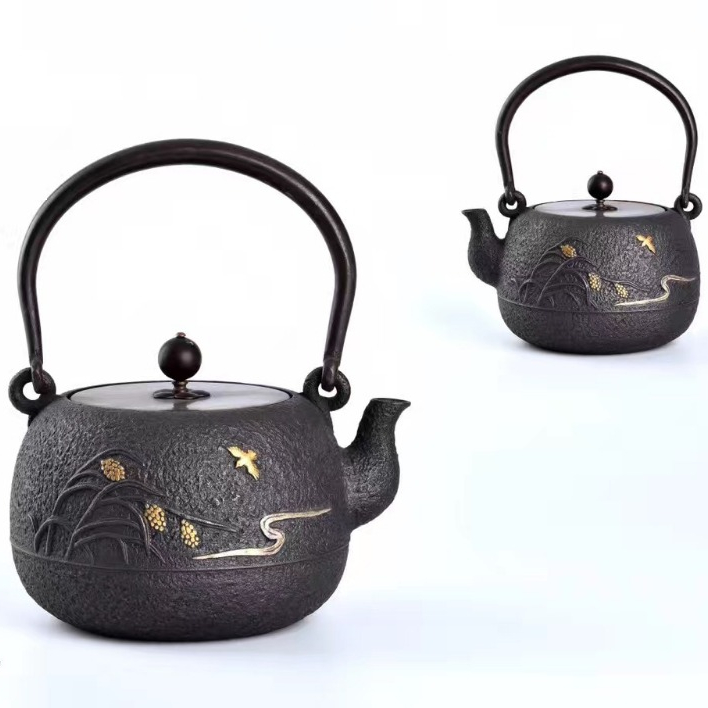 Metallic round Round cast iron Japanese tea infuser teapot