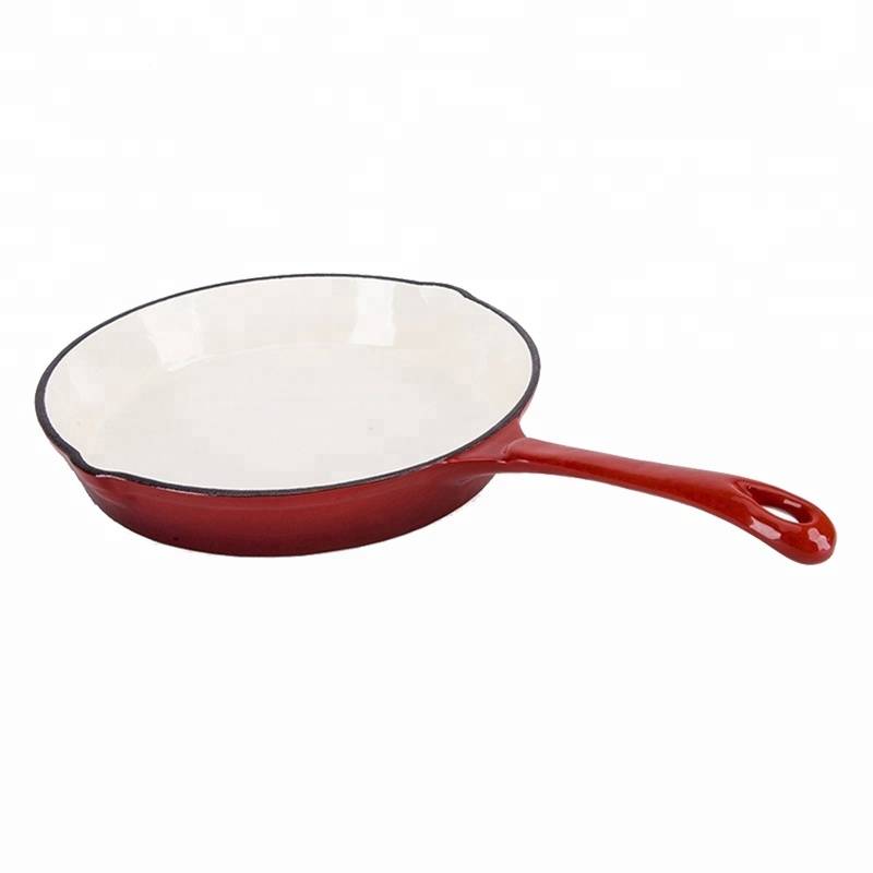 long handle cast iron enamel skillet fry pan, 20 cm diameter