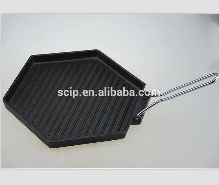 Hexagonal cast iron griddle pan with folding handle cast iron cookware
