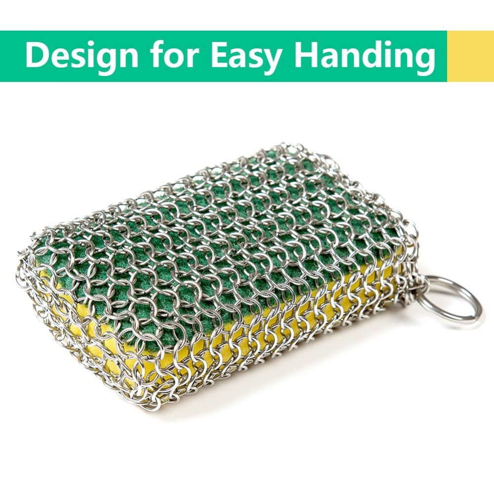 Stainless Steel Cast Iron Cleaner Chainmail Scrubber for Cast Iron Pan Pre-Seasoned Pan Dutch Ovens Waffle Iron Pans