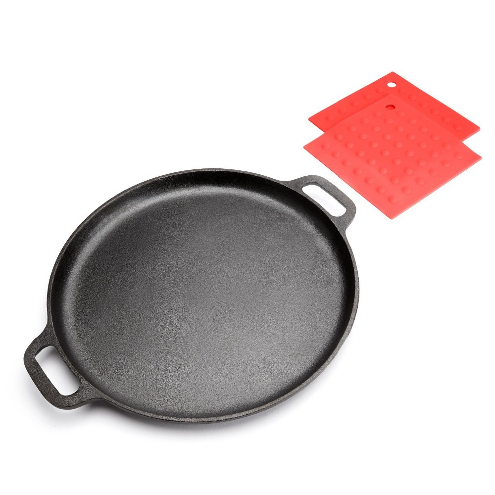 OEM pre-seasoned enameled cast iron pizza pan with round thread