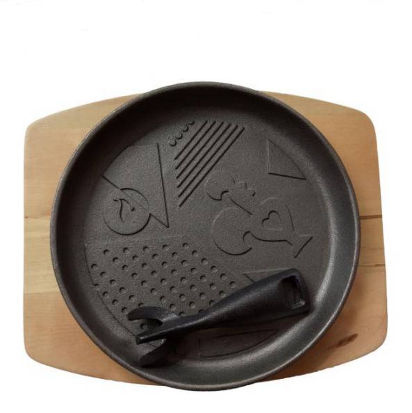 cast iron fajita grill plate sizzler pan with wooden birch tray, Pre-seasoned