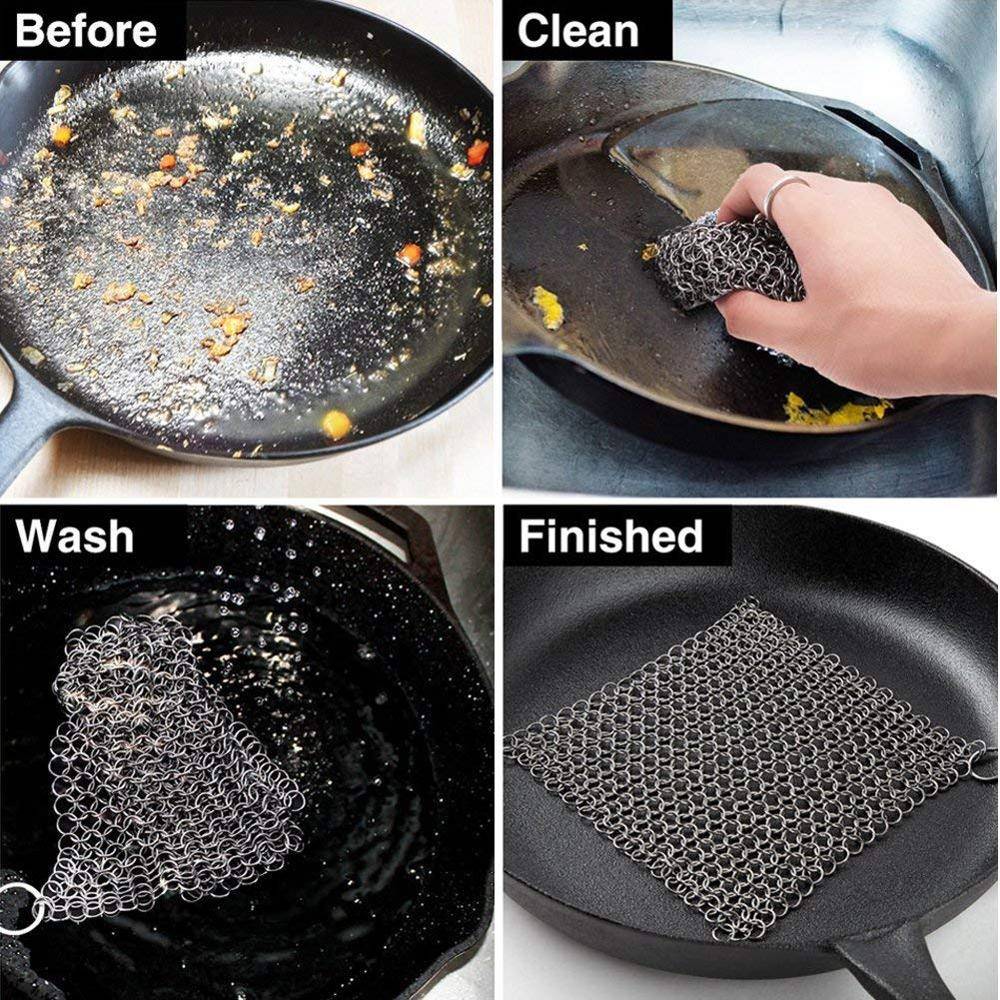 Wholesale Cast Iron Cleaner Stainless Steel 8×6 Large Chainmail Scrubber  factory and suppliers