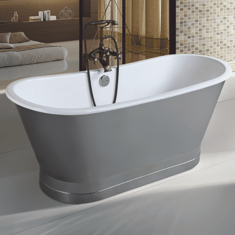 silver indoor freestanding cast iron tub cast iron tub with brushed stainless steel skirt