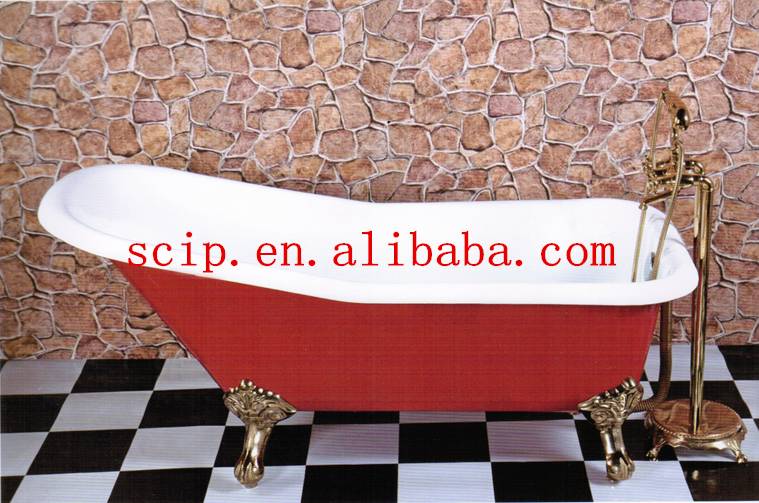 red color single slipper enamel cast iron bathtub