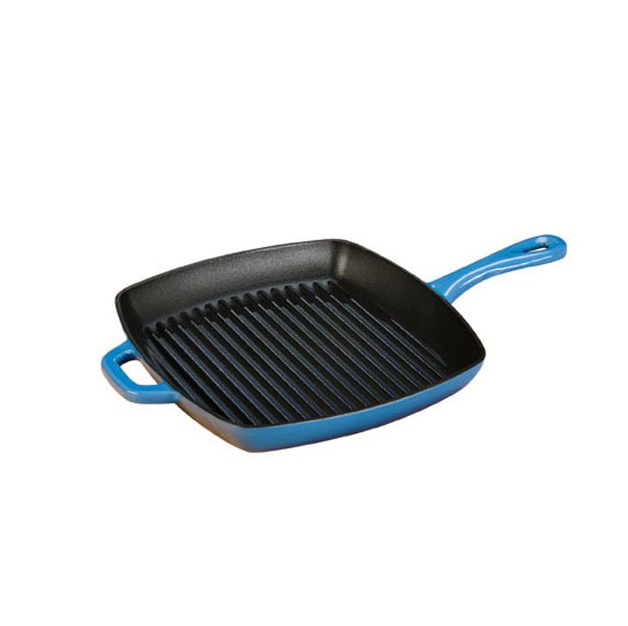 Enameled Cast Iron Square Grill Pan 10 inch blue