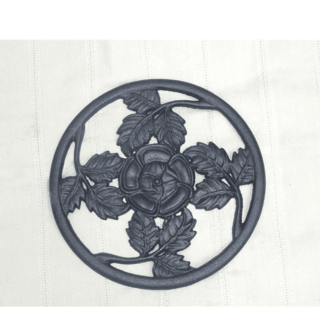 cast iron decorative trivet round 6'' black