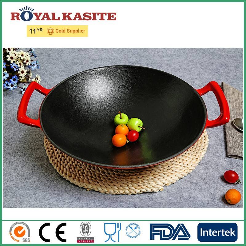 Eco-friendly factory wholesale top quality enamel coated cast iron multi-purpose wok, Chinese wok/cookware