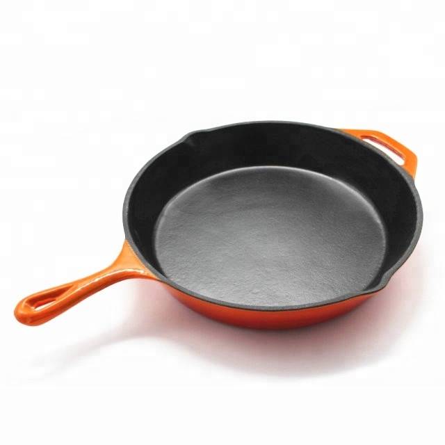 orange enamel cast iron round skillet fry pan, 13 years Alibaba gold supplier