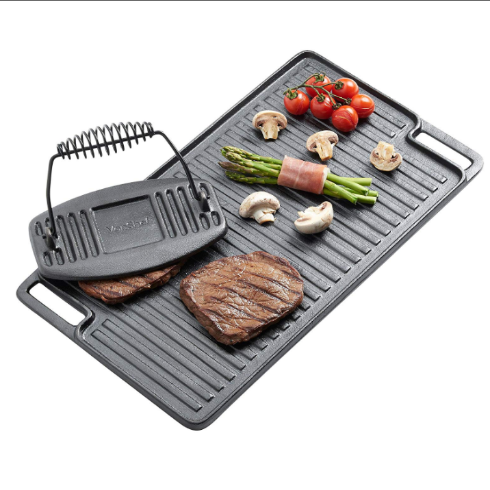 18 x 10 Inches Black PreSeasoned Cast Iron Reversible Griddle Plate Bacon Press cast iron grill pan