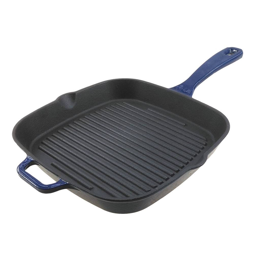 China wholesaler MOQ 500 cast iron flat bottom skillet fry pan with enamel coating
