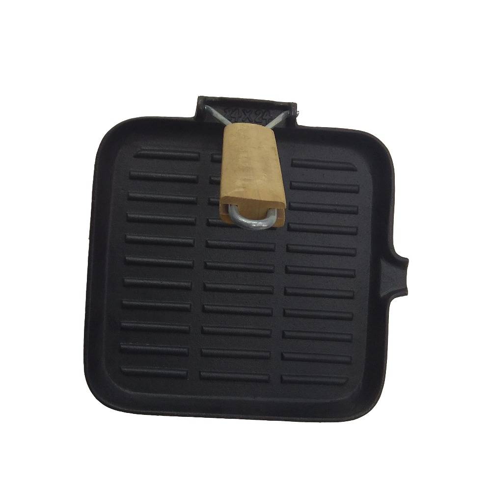 cast iron fry pan/BBQ grill pan with foldable removable handle