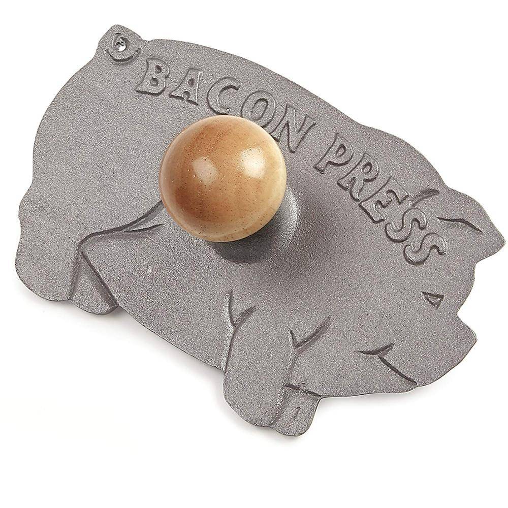 Cast Iron Pig Shaped Bacon Press with Wood Handle