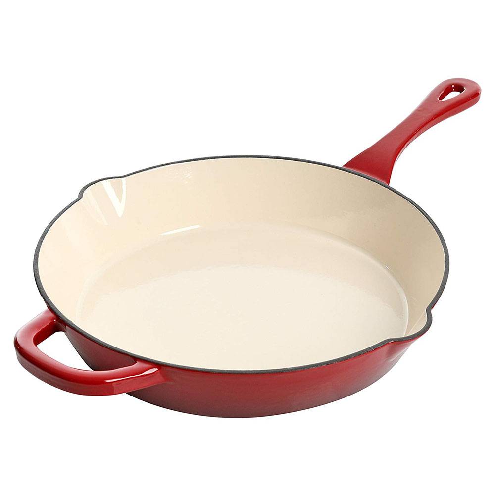 Enameled Cast Iron 12-Inch Round Skillet, Scarlet Red